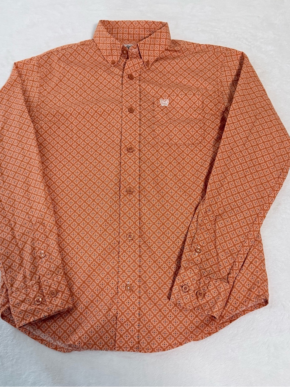Cinch Boys Large 12 Western Shirt Orange Geometric Long Sleeve Button Up - Picture 2 of 7